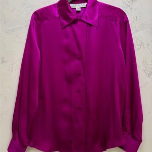 Vintage Starington Blouse by Charlotte Women's Fuchsia 100% Silk Blouse